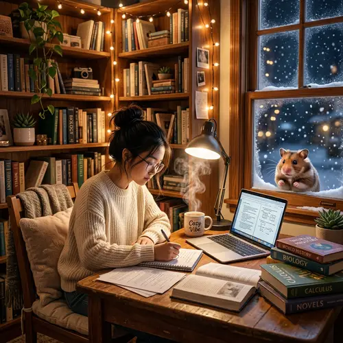 Enchanting Scene of Teenage Girl Studying in Cozy Room