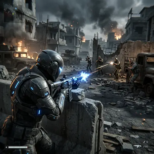 Intense Solo Player vs Squad Battle in Dystopian Video Game