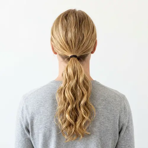 Long Wavy Blond Hair in Ponytail | Top-Down View | No Face - White Background