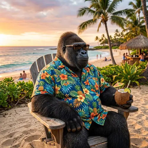 Gorilla in Hawaiian Shirt and Sunglasses