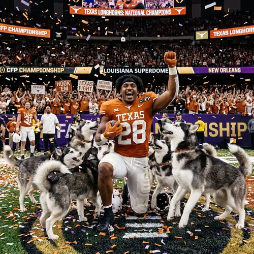 Texas Longhorns Running Back Celebrates Championship Win in Superdome