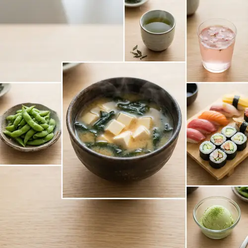 Authentic Japanese Lunch Menu: Tofu Miso Soup, Sushi, Edamame & Matcha Ice Cream