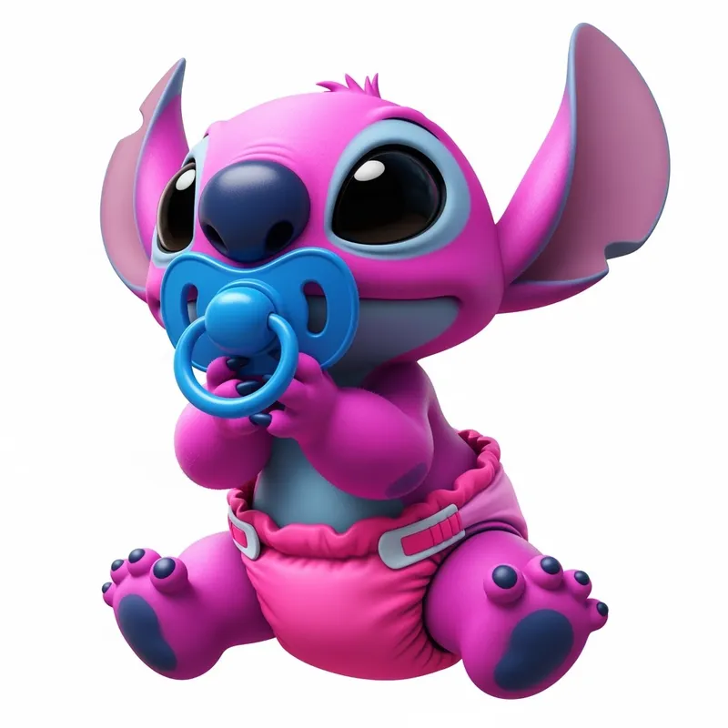 Stich in Pink Diaper with Pacifier - Cute Character Art