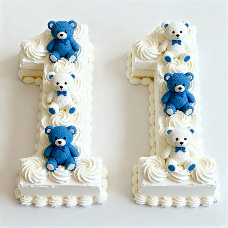 1-Shaped Cake with Cream and Teddy Bears 1-Shaped Cake with Cream and Teddy Bears