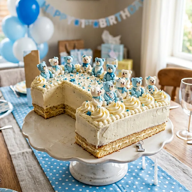 1-Shaped Cake with Cream and Teddy Bears