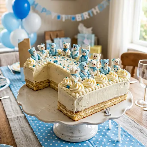 1-Shaped Cake with Cream and Teddy Bears