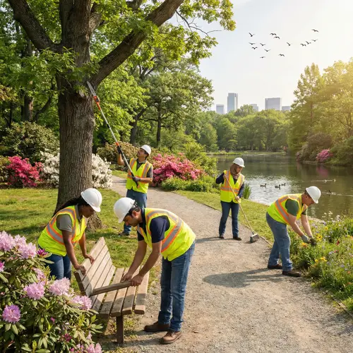 Maintenance and Environmental Harmony in a Lush Park