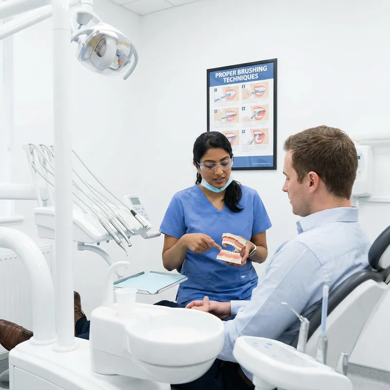 Discussion between South Asian Dentist and Caucasian Patient on Dental Hygiene Discussion between South Asian Dentist and Caucasian Patient on Dental Hygiene