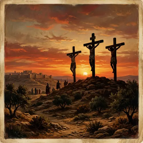 Ancient Israeli Crucifixion Scene with Diverse Figures