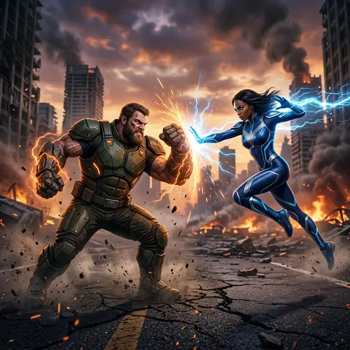 Epic Battle of Diverse Superheroes: Strength vs. Agility