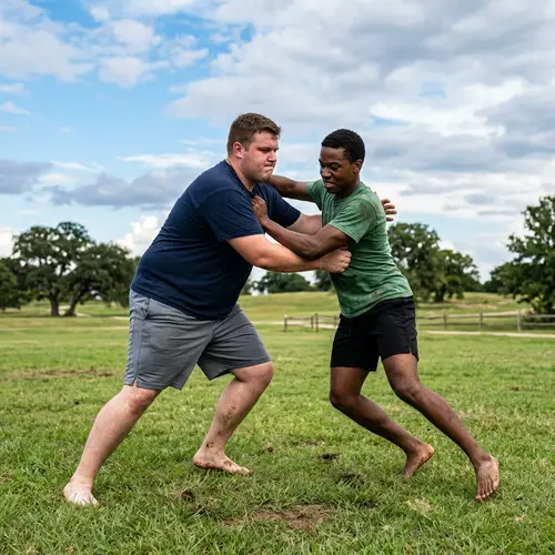 Physical Struggle Between Heavy-set and Slim Individuals