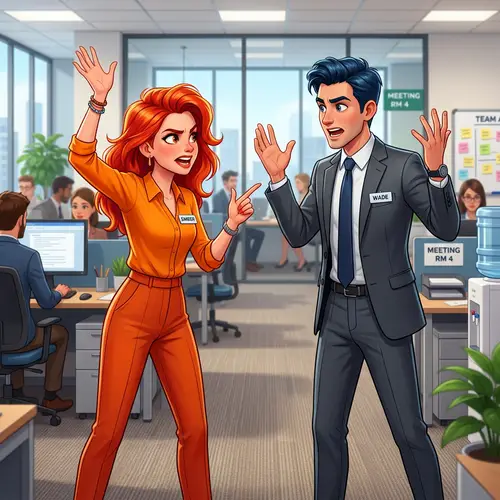 Ember and Wade: Elemental Cartoon Characters Disagree in Office