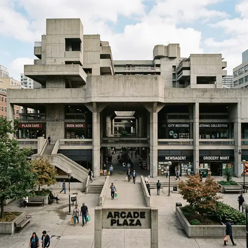 Brutalist Shopping Plaza Exterior Design