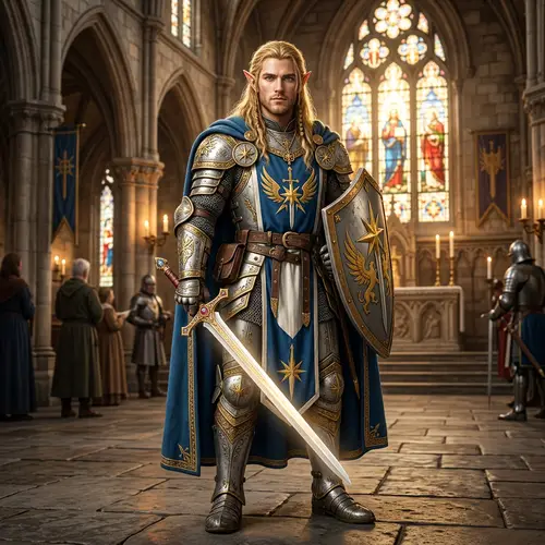 Blonde Hair Elf Paladin with Green Eyes