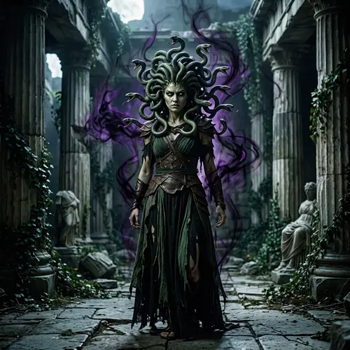Medusa: Mythical Being with Serpent Hair | Dark and Ominous Setting