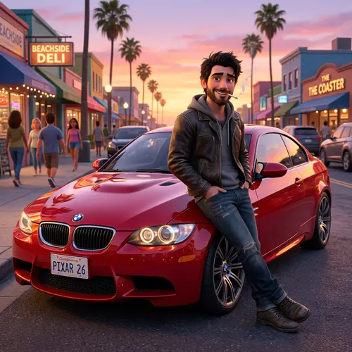 Disney Pixar Cartoon Character in BMW