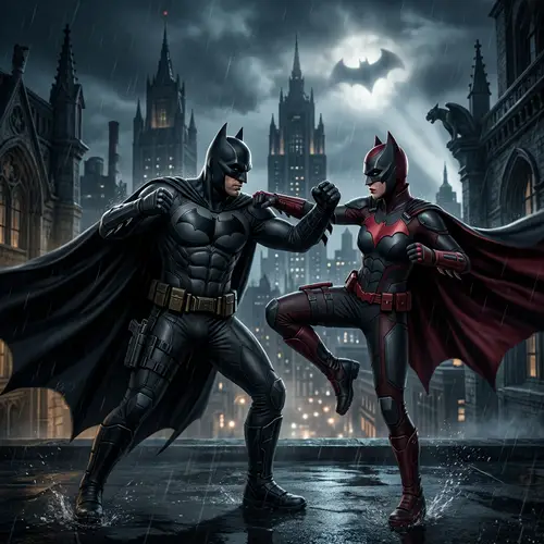 Batman vs Batgirl: Intense Non-Lethal Duel in Gotham