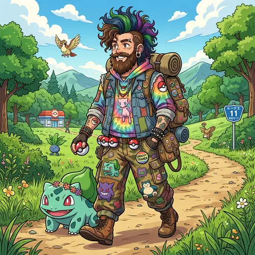 Cool Hippie Pokemon Trainer with Unique Style