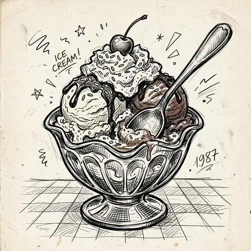 80's Style Ice Cream Sketch with Spoon