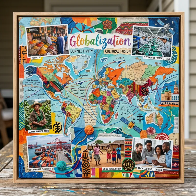Globalization Mixed Media Collage: Vibrant Cultures & Connectivity