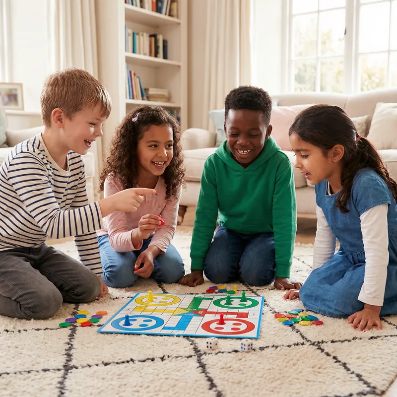 Diverse Children Enjoy Lively Game of Ludo - Fun Game Session