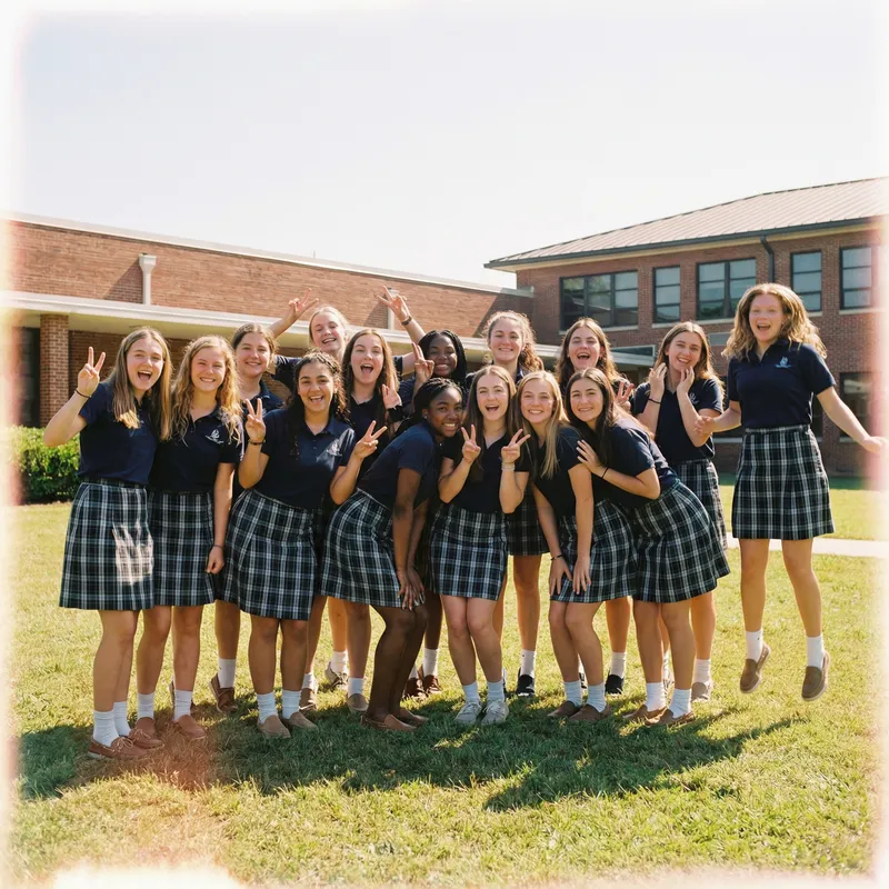 Vintage Schoolgirls in Colorful Uniforms | Confident & Playful Poses