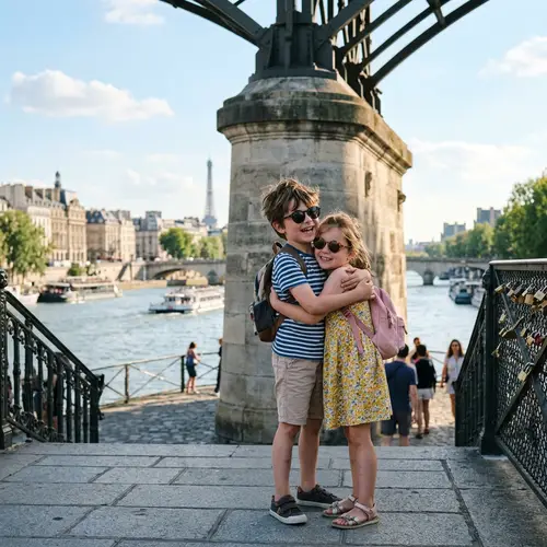 Boy and Girl Embracing on Bridge - Romantic Scene