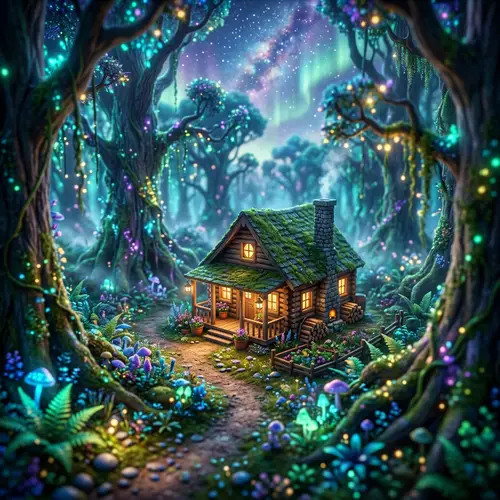 Secluded Cabin in Magical Forest | Captivating Lighting & Vivid Colors