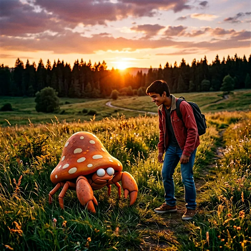 Parasect and Trainer in Grassy Field | Beautiful Pokemon Scene