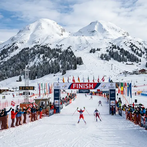 Snowy Mountains with Ski Finish Line