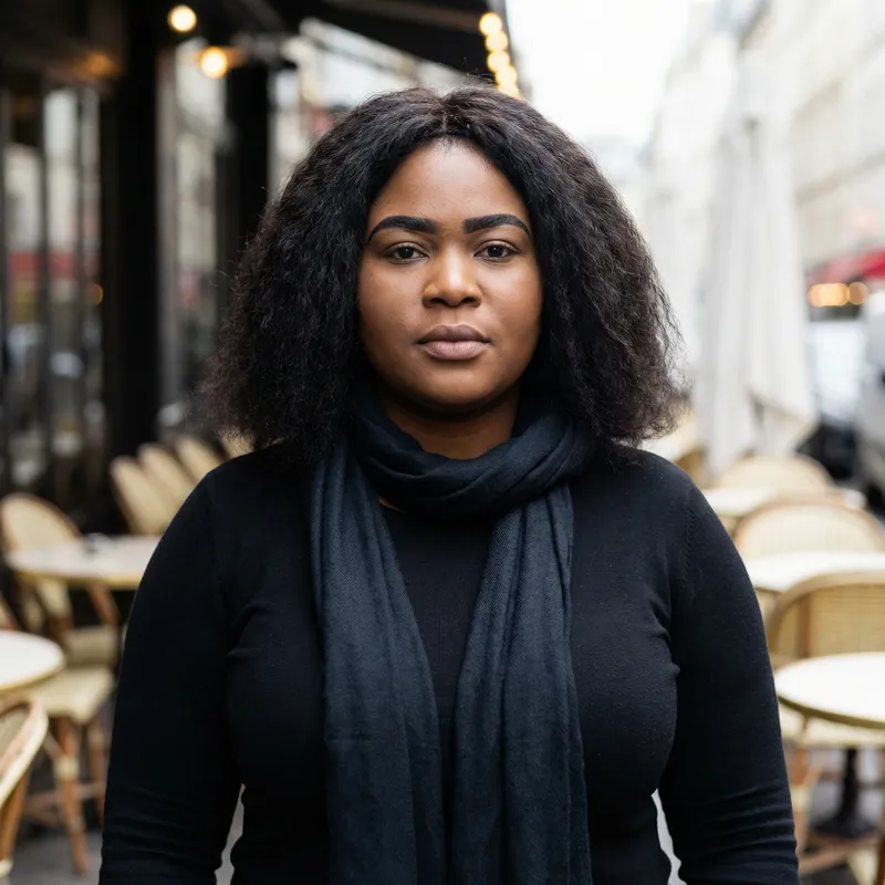 Stylish Woman in Black Outfit with Unique Facial Features