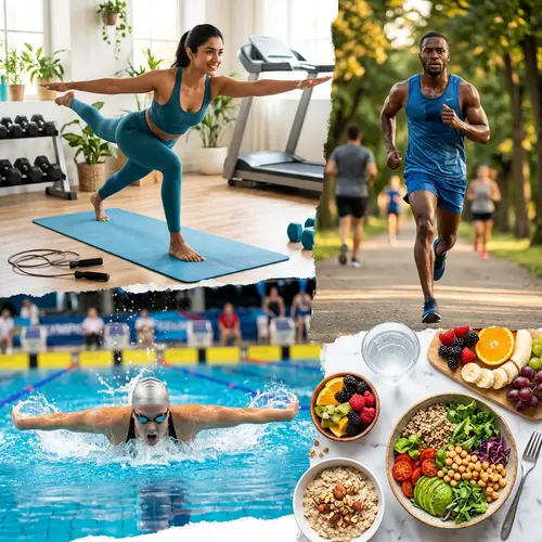 Diverse Group Wellness Montage with Fitness Activities