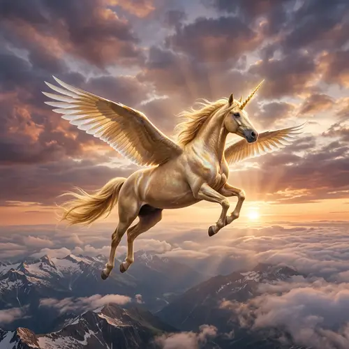 Golden Unicorn Soaring in the Sky