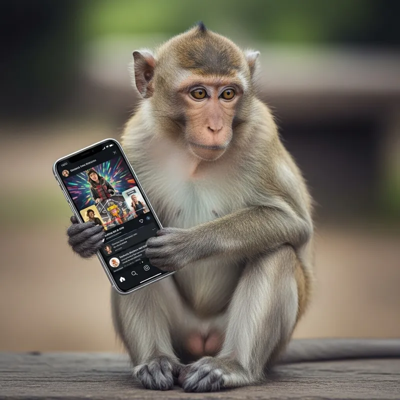 Curious Monkey Engrossed in Smartphone Video