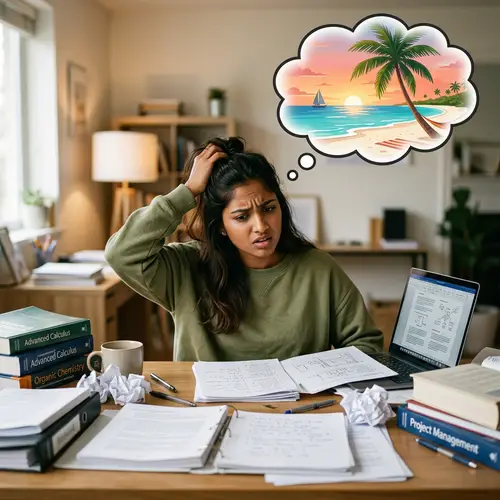 South Asian Individual Escaping to Palm Beach Scene