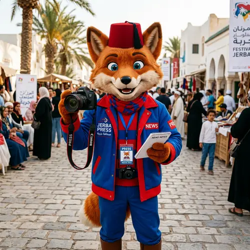 Journalist Mascot in Red and Blue Attire