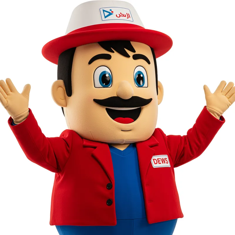 Journalist Mascot in Red and Blue Attire