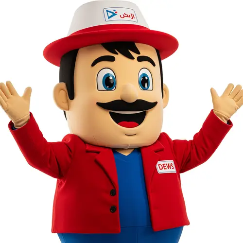 Journalist Mascot in Red and Blue Attire