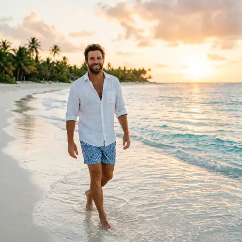 Tropical Beach Portrait - Relaxed Man at Sunset