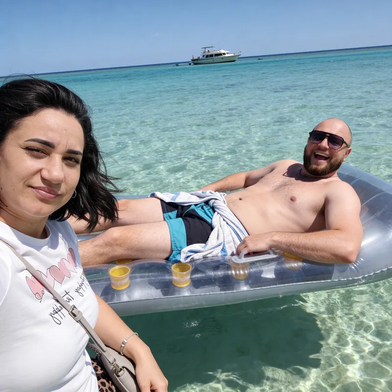 Joyful Vacation Selfie by the Crystal Clear Water Joyful Vacation Selfie by the Crystal Clear Water