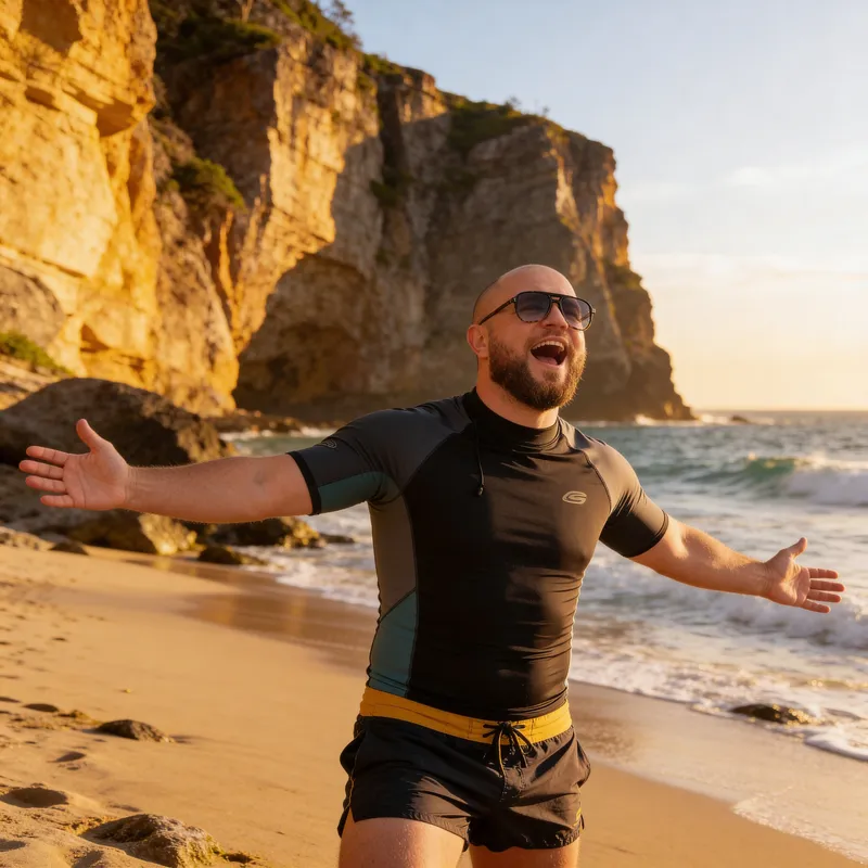 Epic Beach Adventure: Man Against Dramatic Ocean View