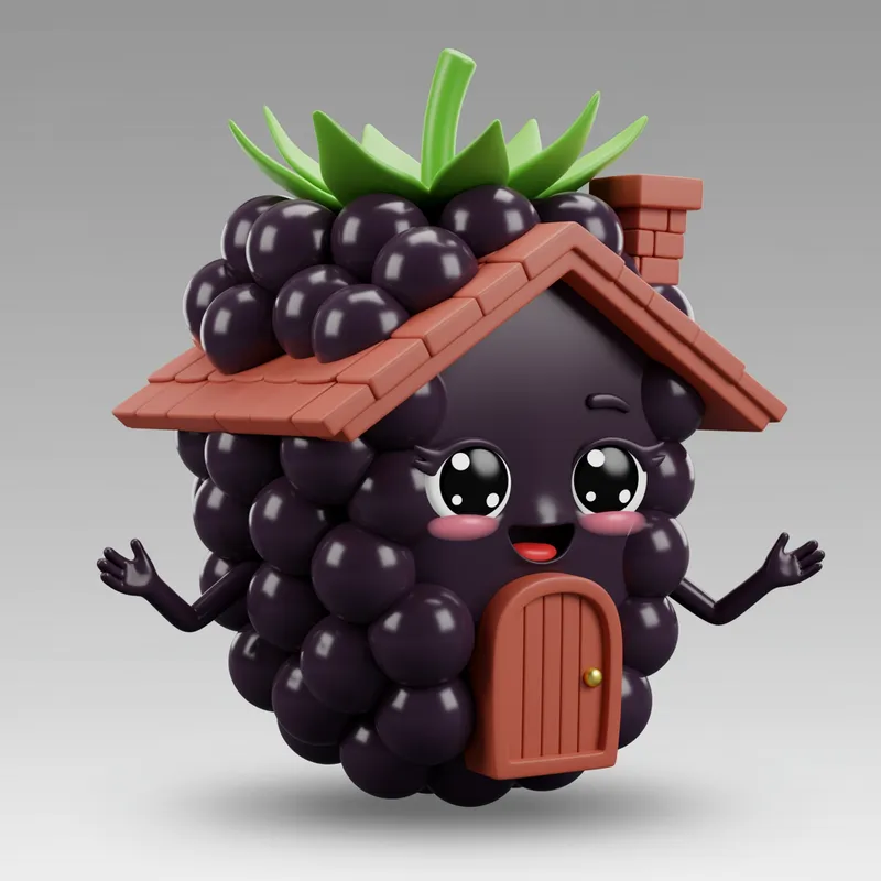 3D Animated House-Shaped Blackberry in PNG
