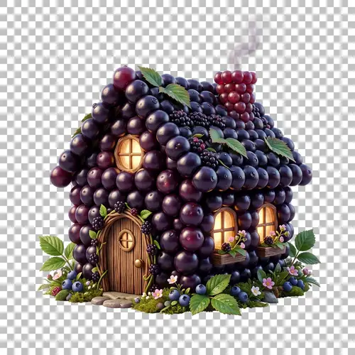 3D Animated House-Shaped Blackberry in PNG