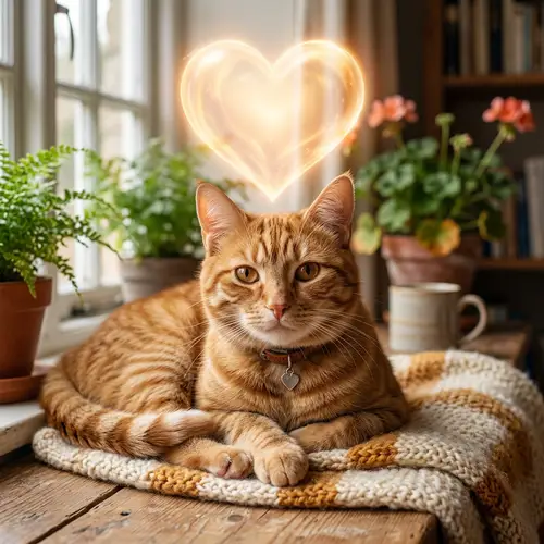 Realistic Cat with Heart: Detailed Image of Affectionate Feline