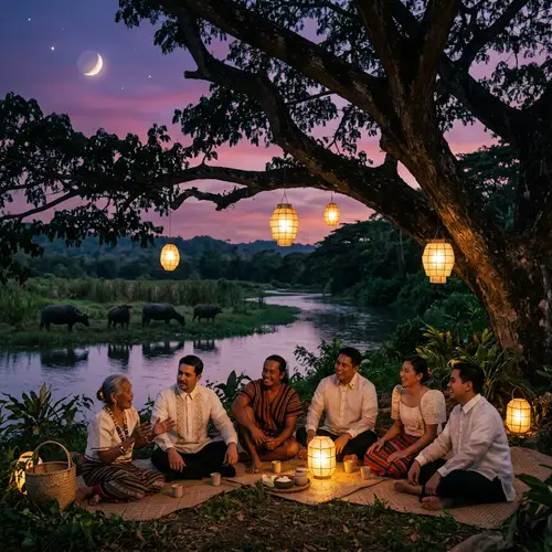 Filipino Folklore: Enchanting Twilight Scene by the Giant Acacia Tree