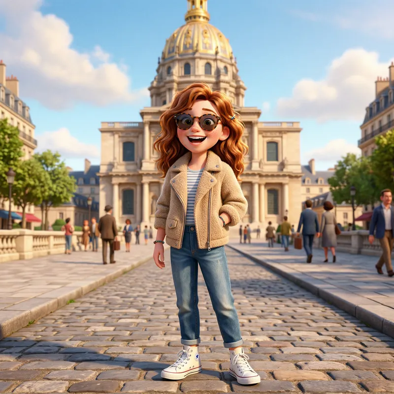Charming 3D Animation of a Smiling Girl in Paris