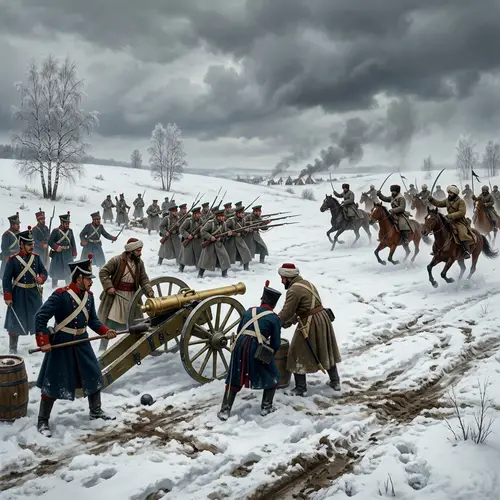 19th Century Battlefield Scene in Snowy Russia