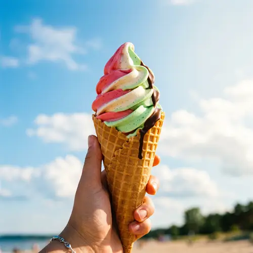 Vibrant Strawberry, Vanilla & Mint Ice Cream in Waffle Cone