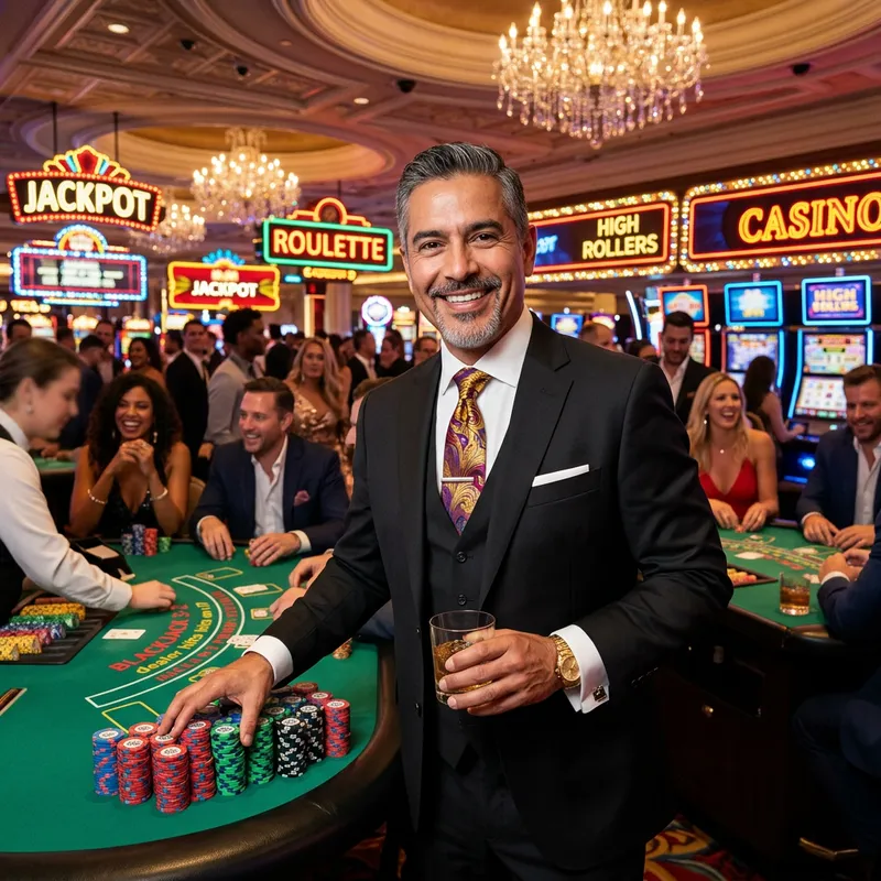 High Rollin' Casino Daddy | Hispanic Man in Black Suit Glamour