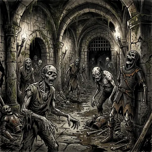 Gothic-Inspired Dungeon Teeming with Undead | Detailed Illustration